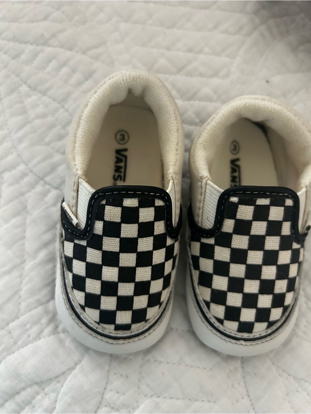 Vans Checkerboard Slip-On Sneakers - Black, White & Red Heel Logo